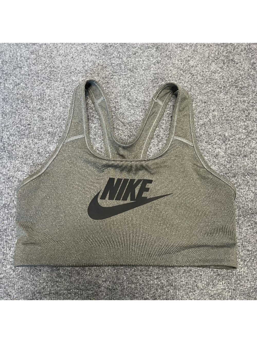 Nike Dri-Fit Gray Sports Bra With Black Logo Racerback Design Women's Size Large
